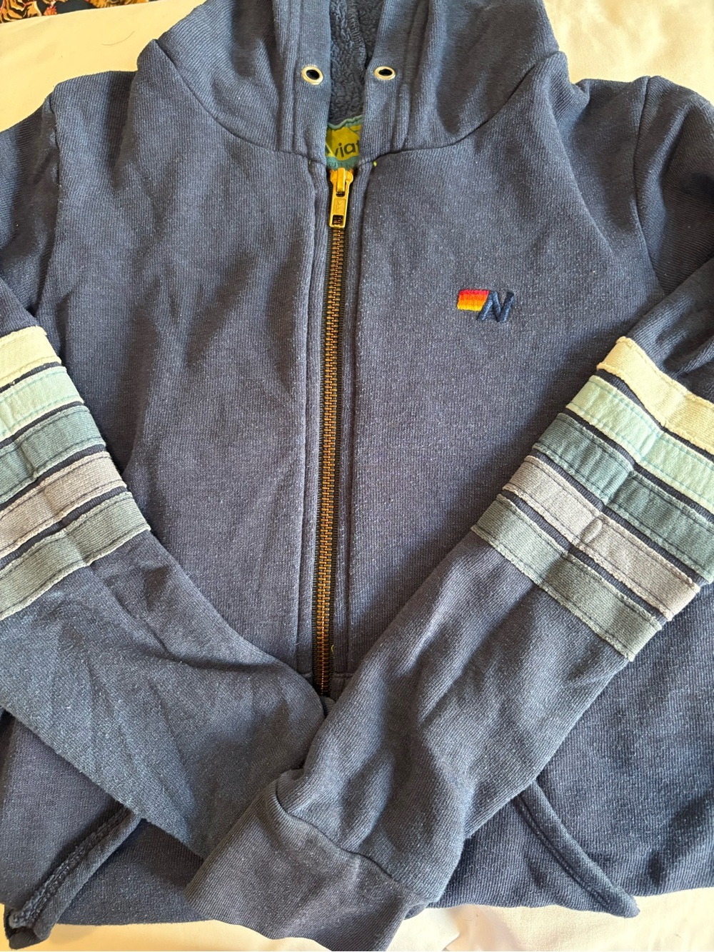 Aviator Nation Navy Smiley Face Hoodie. Kids size 10